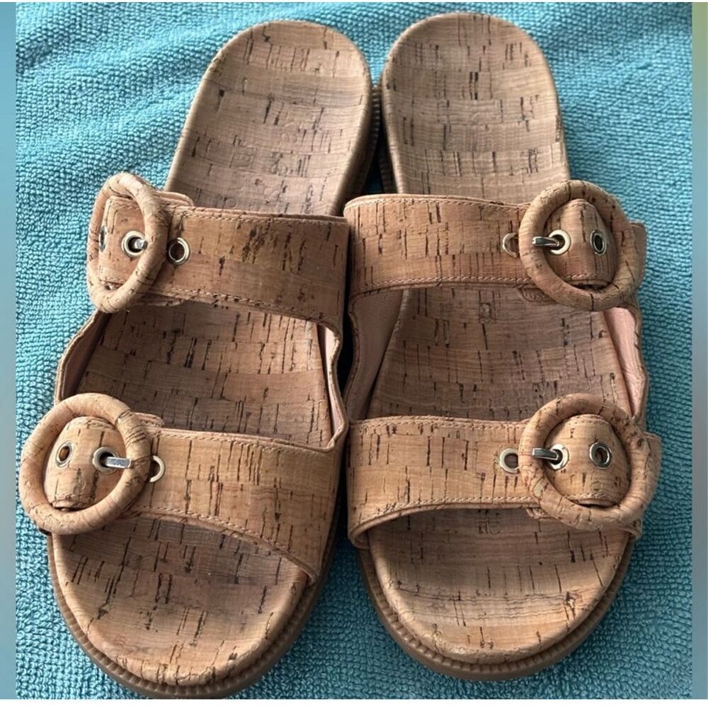 Kate Spade Women's 10 Rhodes Double Buckle Strap Cork Sandals Natural Tan Slides
